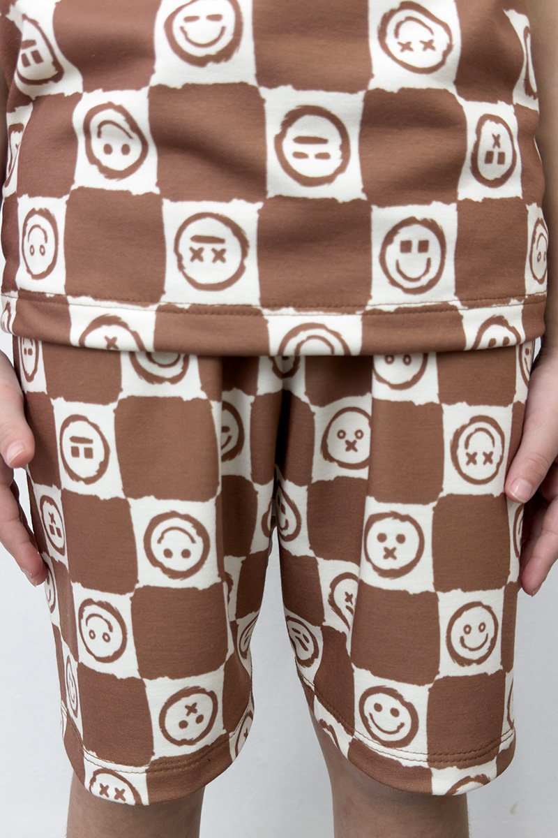 shorts estampa smile marrom preco qualidade molecotton 2