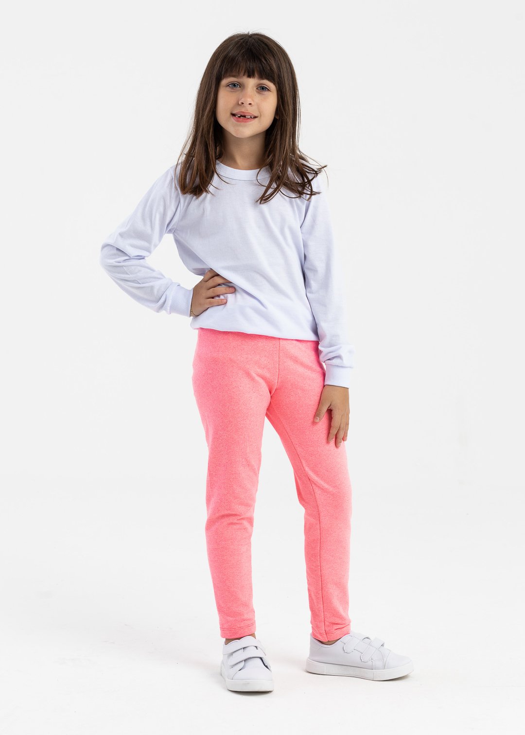 camiseta manga longa branco e legg molecotton rosa neon preco e qualidade