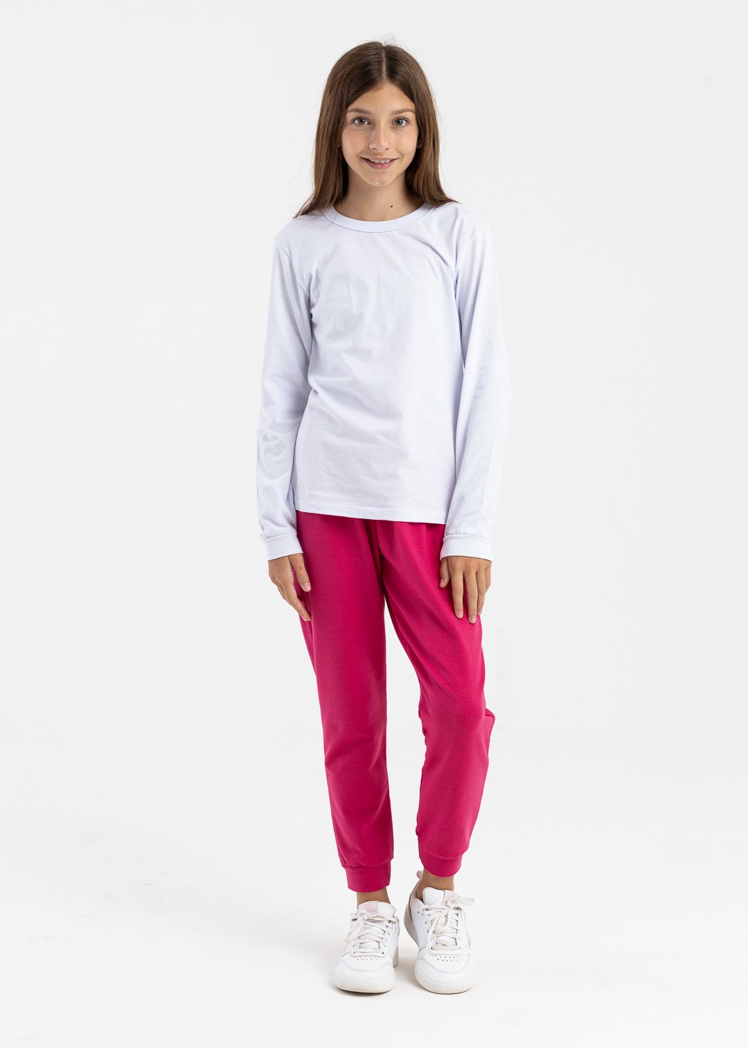 camiseta branco meia malha e calca molecotton rosa pink qualidade e conforto