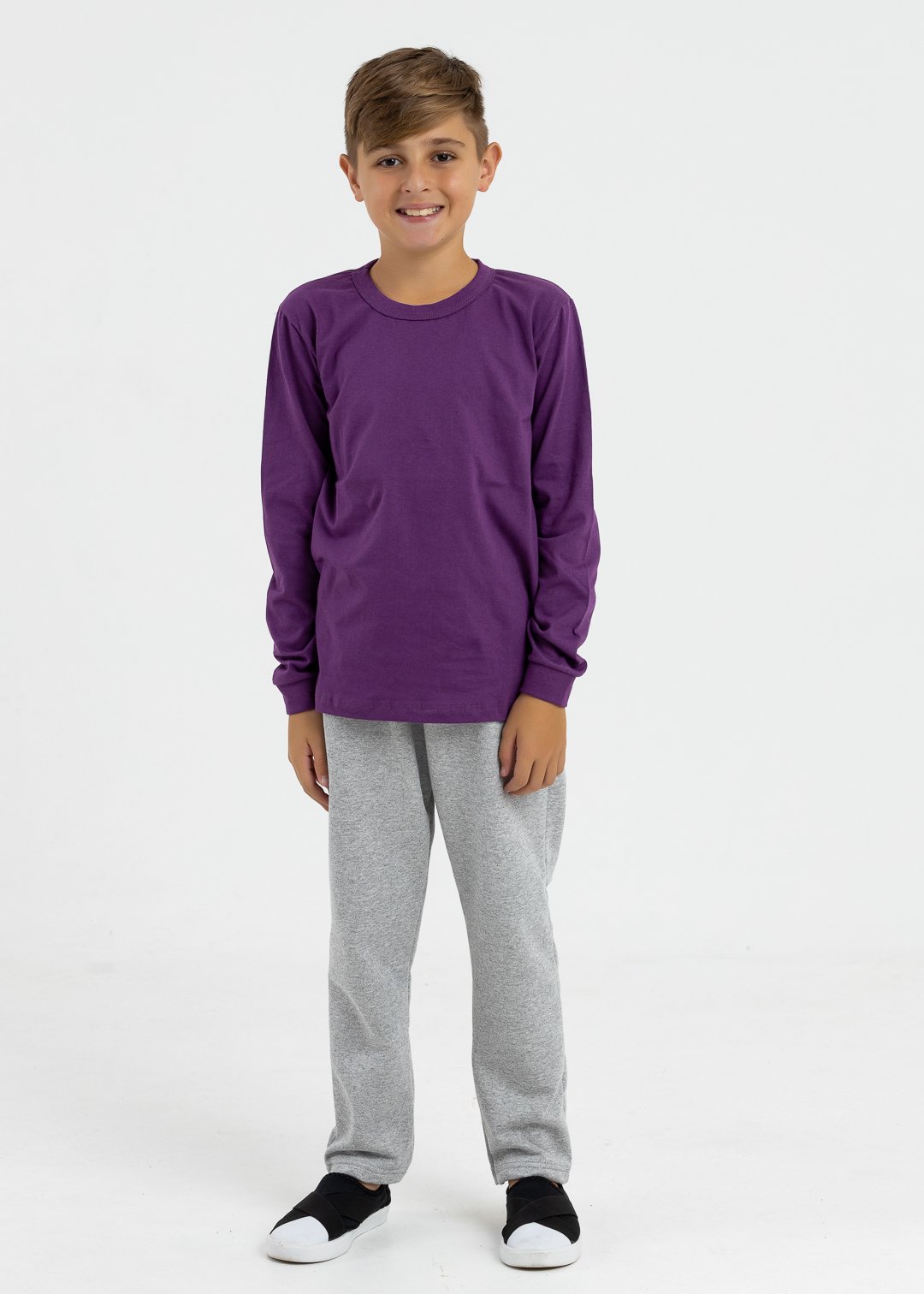 comprar moda infantil direto de fabrica online brilha kids calca bainha mescla camsieta roxo