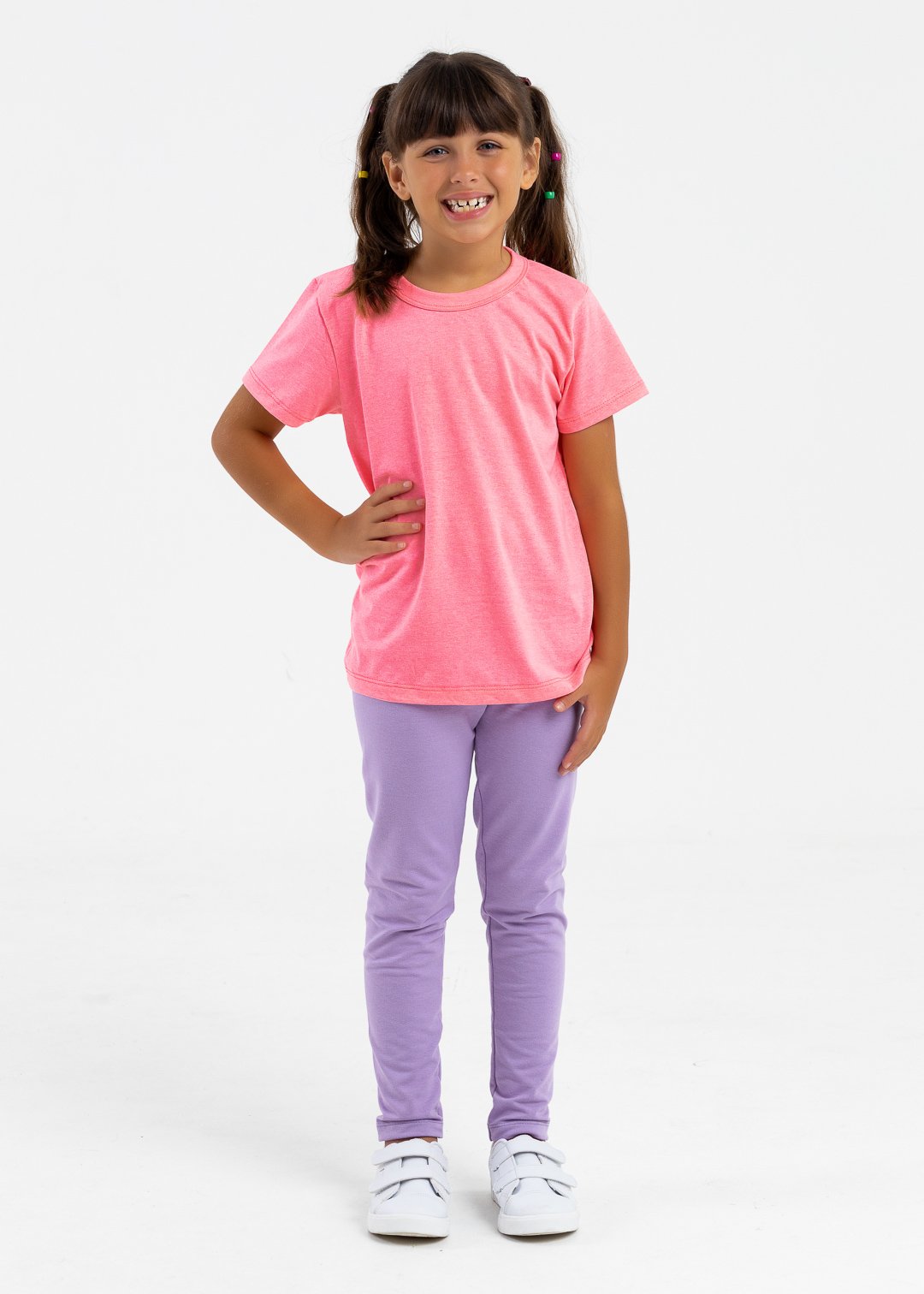 comprar moda infantil direto de fabrica online brilha kids camiseta manga curta meia malha rosa neon 2