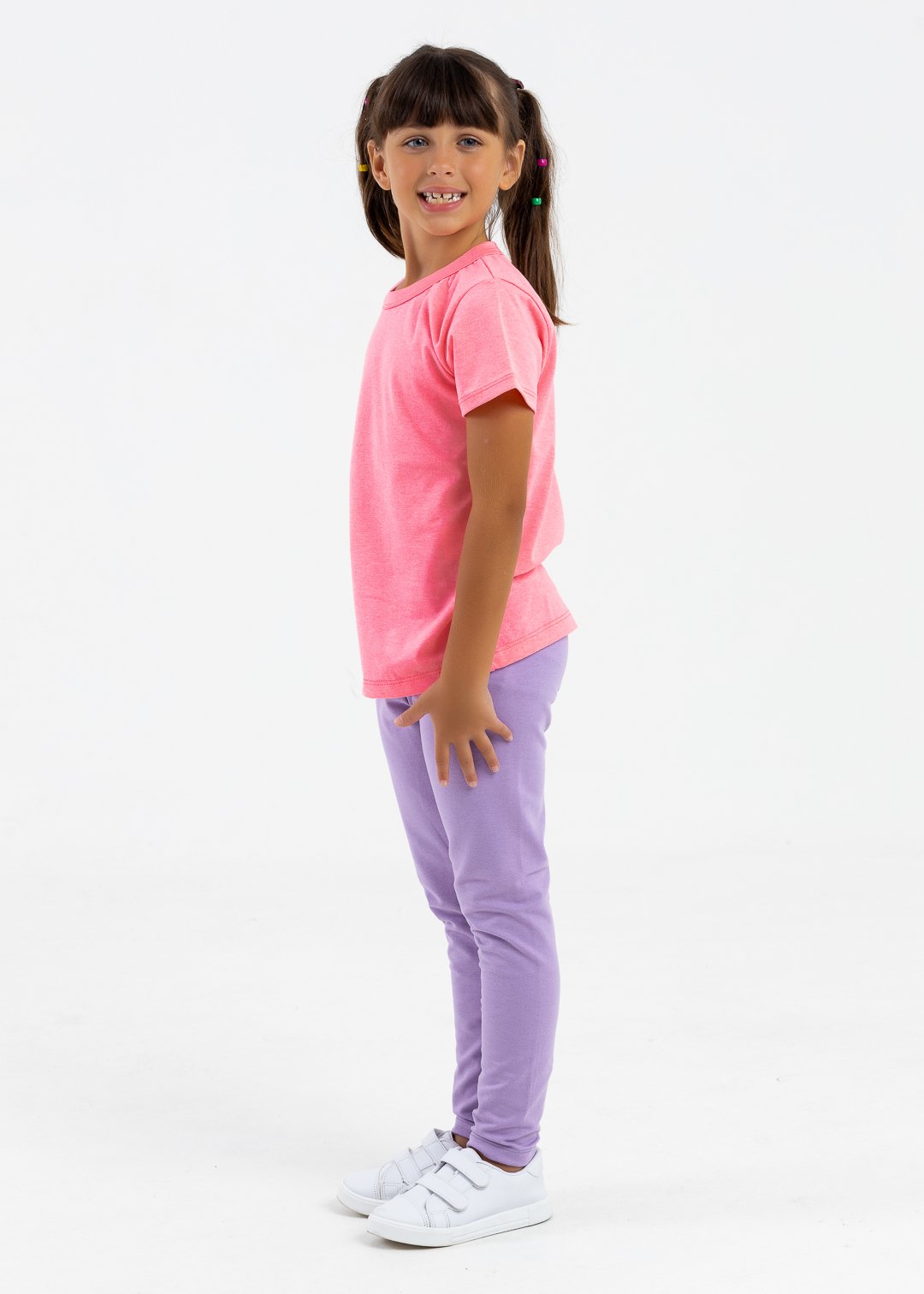 comprar moda infantil direto de fabrica online brilha kids camiseta manga curta meia malha rosa neon 3