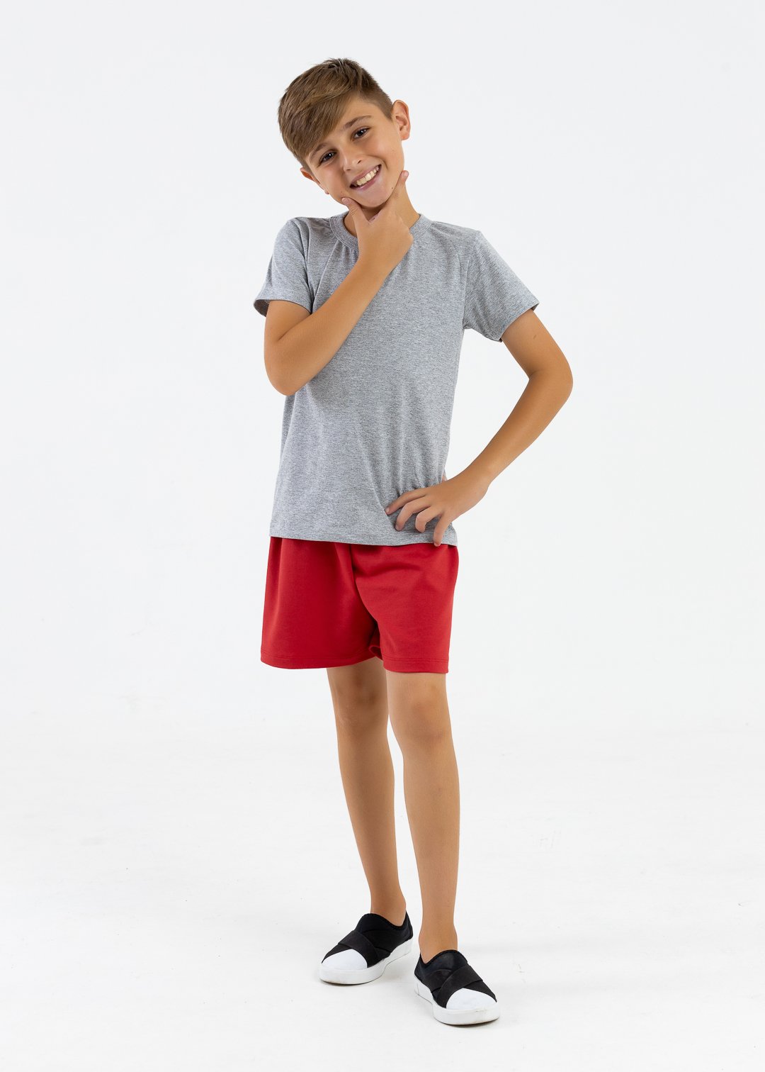 comprar moda infantil direto de fabrica online brilha kids camiseta manga curta meia malha cinza mescla