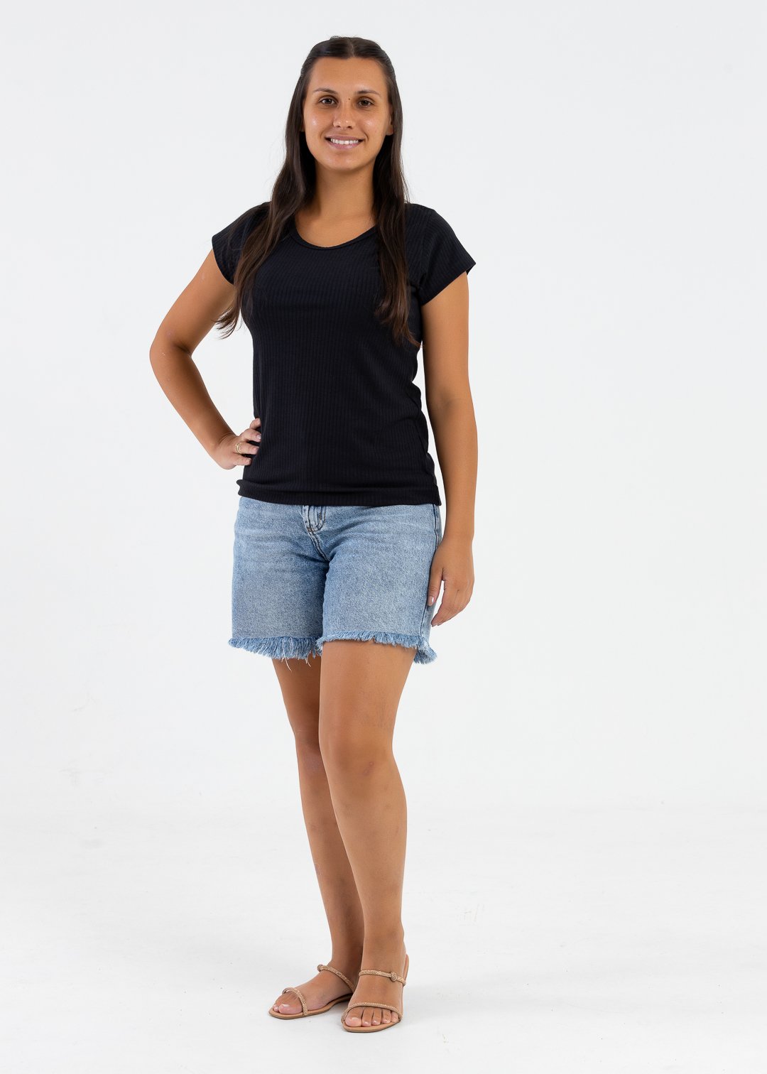 comprar moda infantil direto de fabrica online brilha kids adulto camiseta canelada preto 2