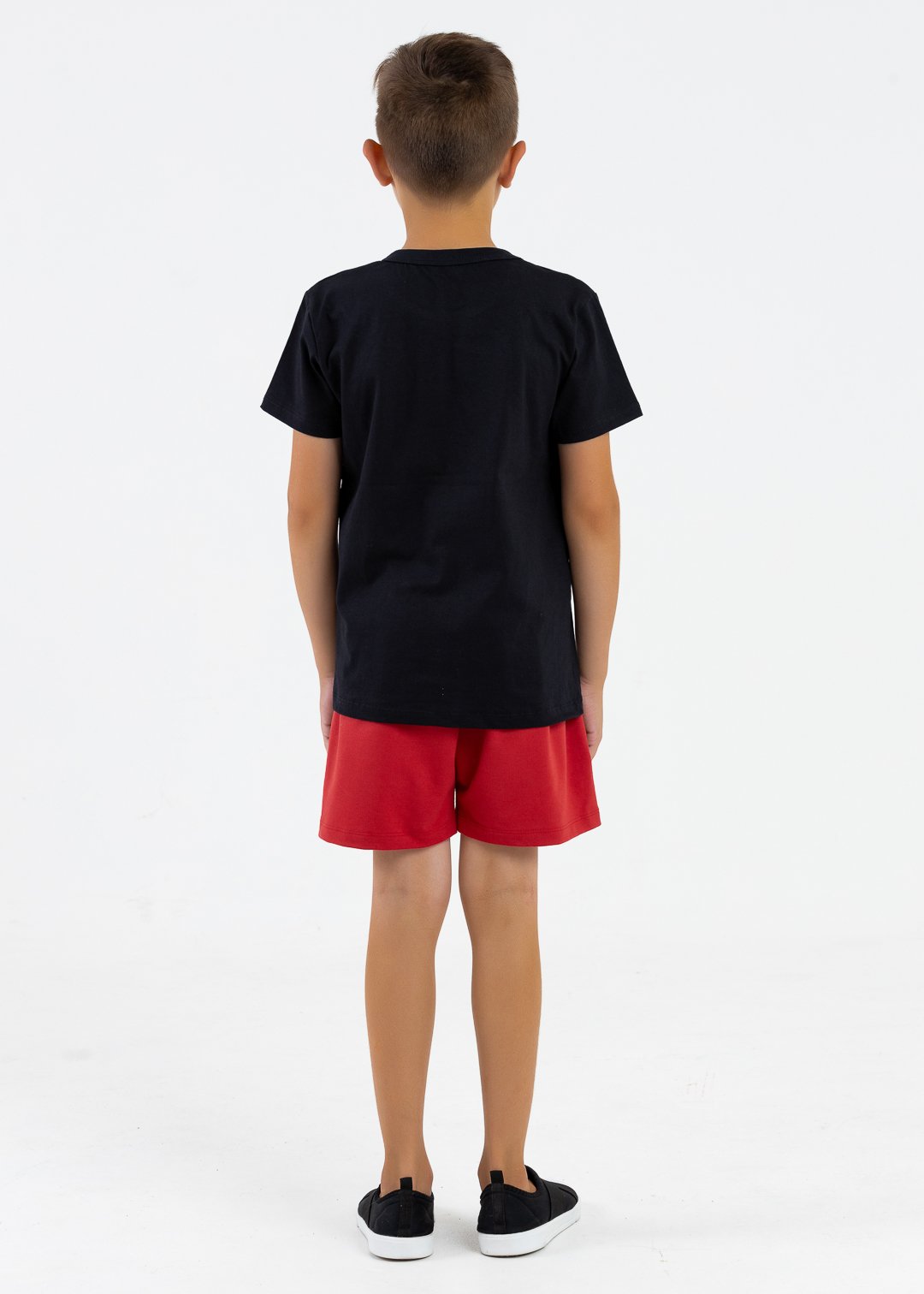comprar moda infantil direto de fabrica online brilha kids bermuda molecotton vermelho camiseta preto 2