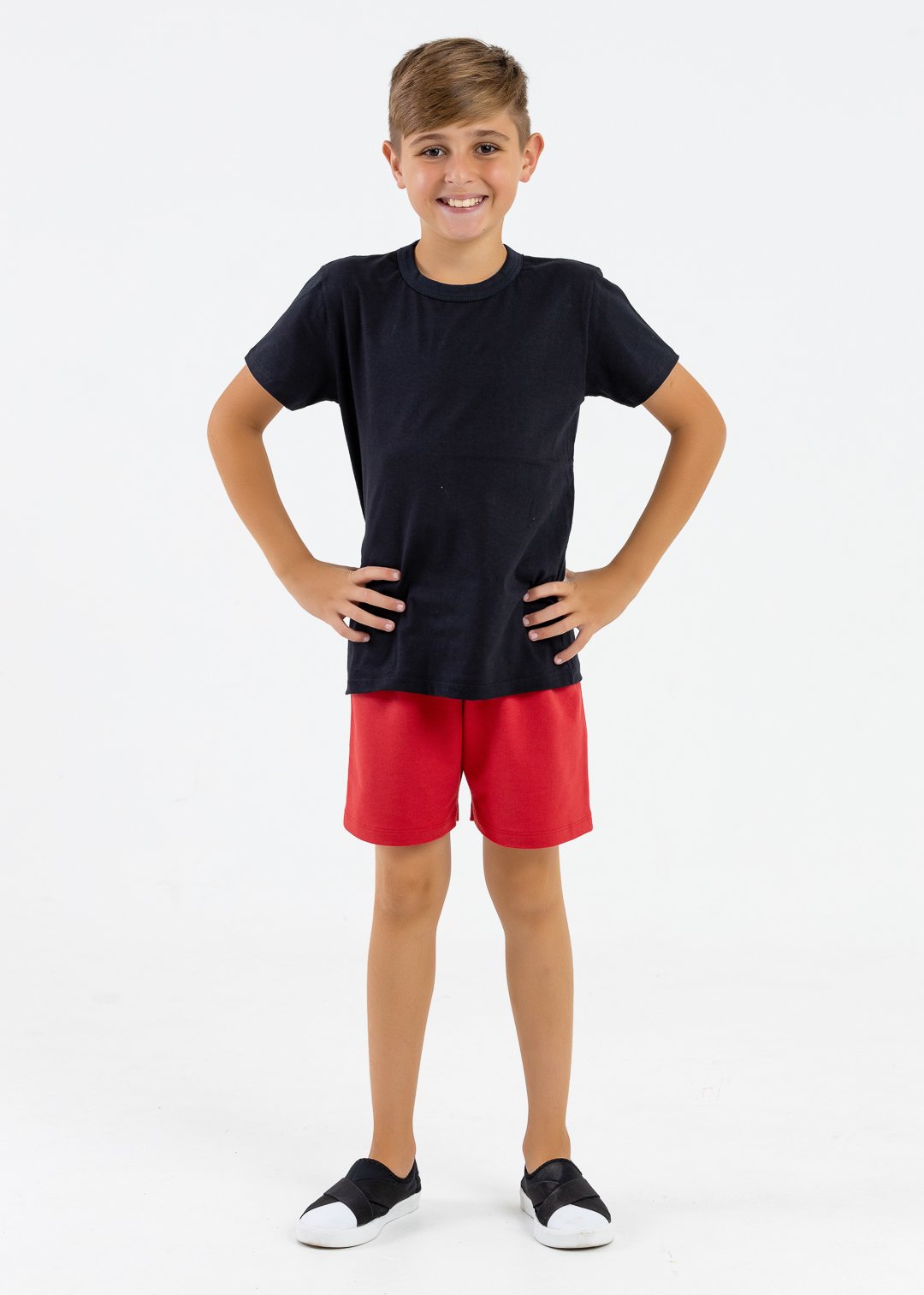 comprar moda infantil direto de fabrica online brilha kids bermuda molecotton vermelho camiseta preto