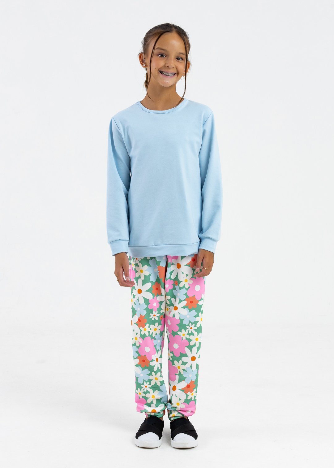 comprar moda infantil direto de fabrica online brilha kids casaco azul bb calca floral