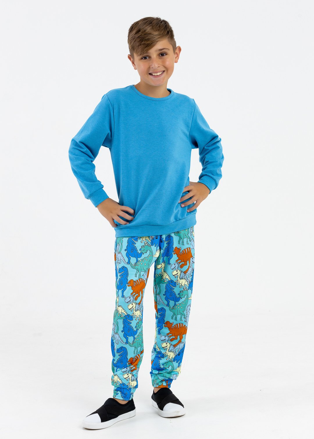 comprar moda infantil direto de fabrica online brilha kids calca dinossauros azuis casaco azuis