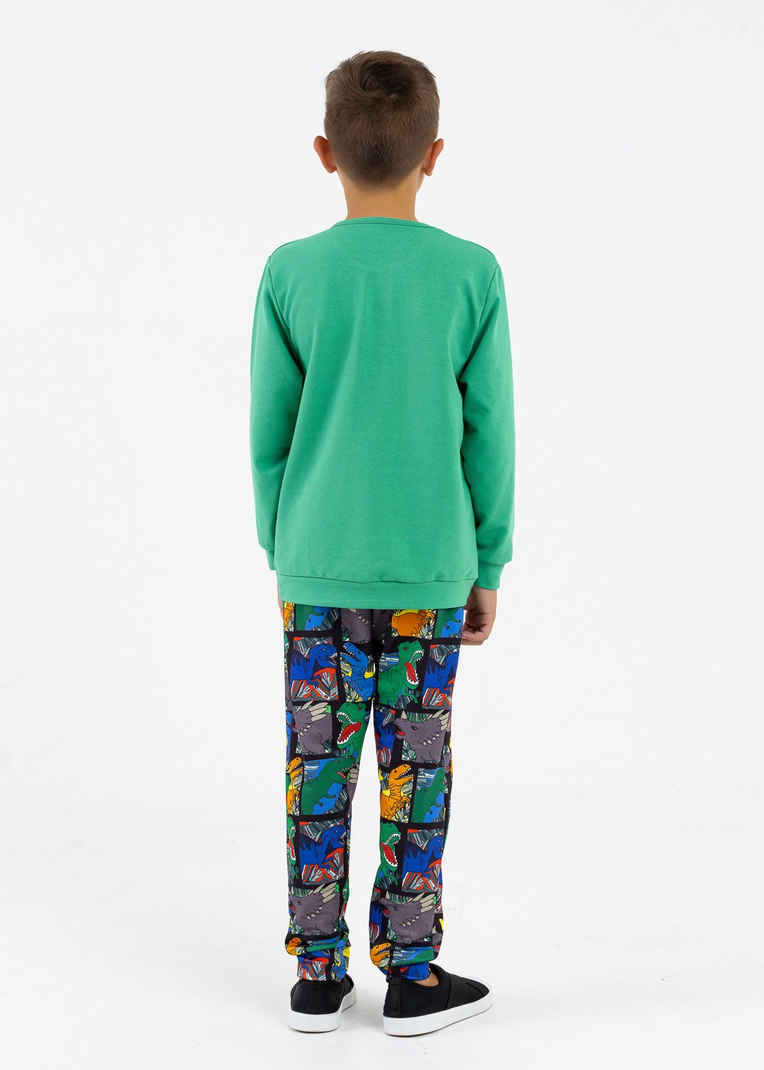 comprar moda infantil direto de fabrica online brilha kids dinossauro quadrinhos calca e casaco verde