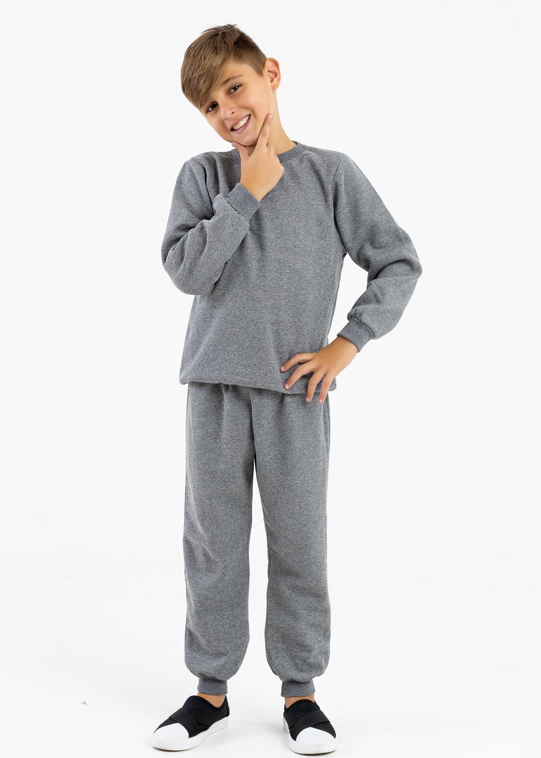 comprar moda infantil direto de fabrica online brilha kids mescla escuro casaco e calca 3