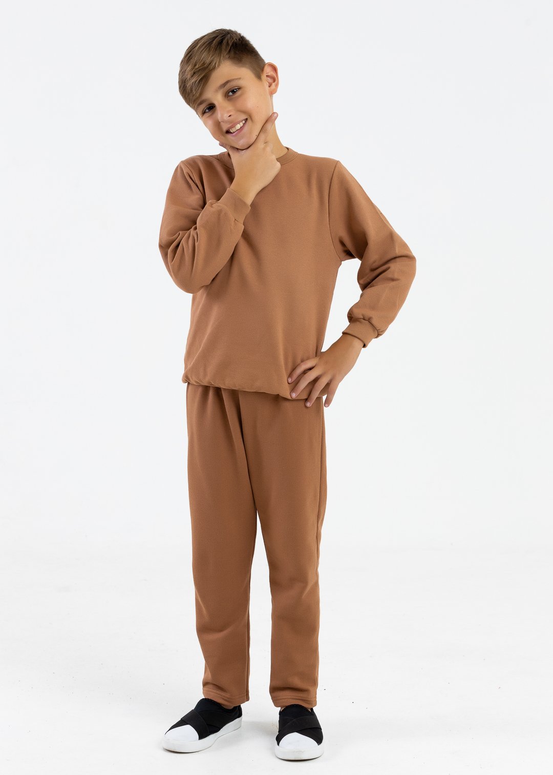comprar moda infantil direto de fabrica online brilha kids marrom calca e casaco marrom 2