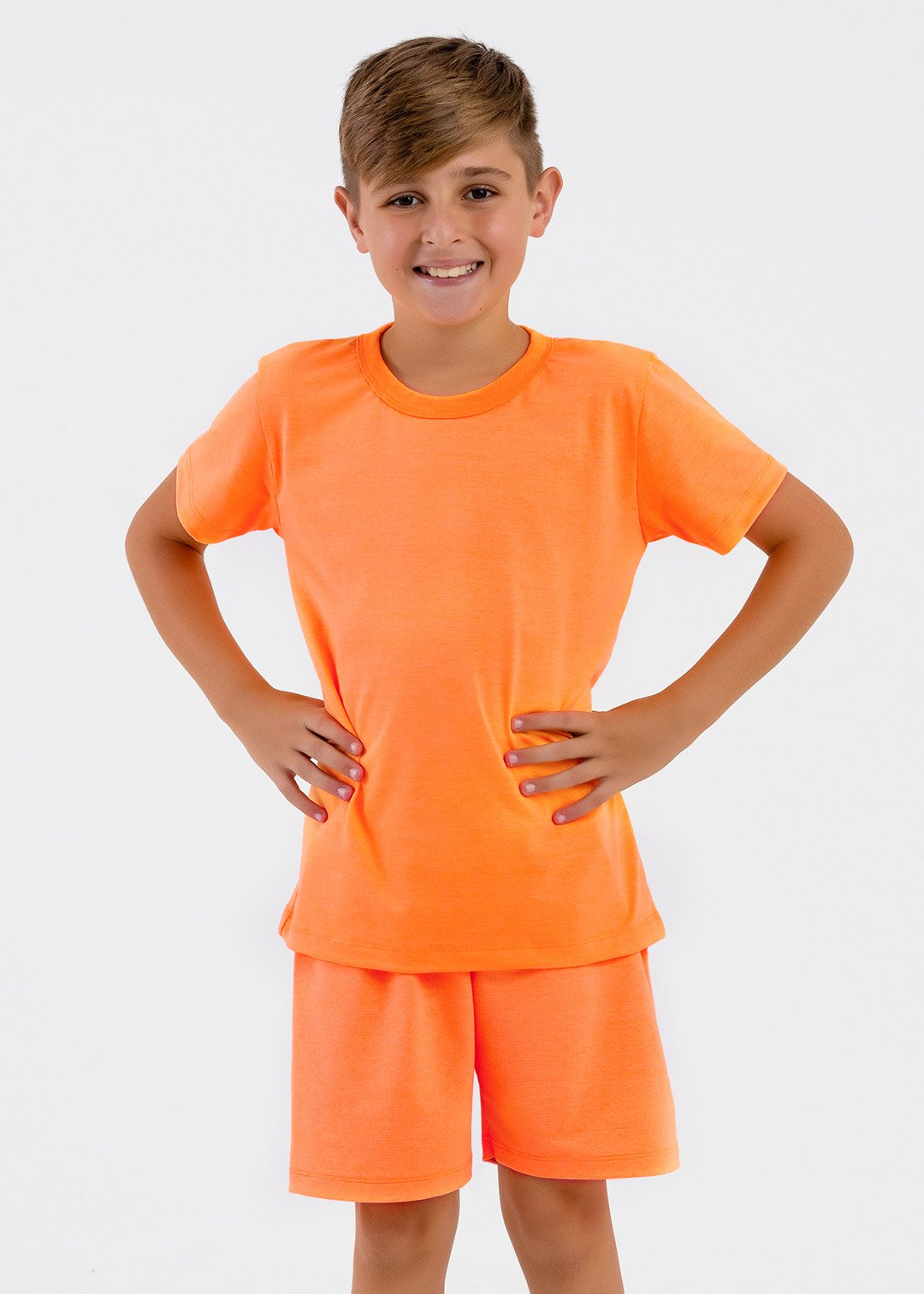 comprar moda infantil direto de fabrica online brilha kids camsieta meia malha laranja neon 7