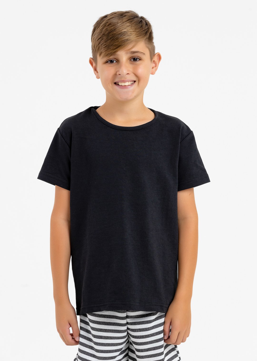 comprar moda infantil direto de fabrica online brilha kids molecotton camiseta preto bermuda listrado preto 3
