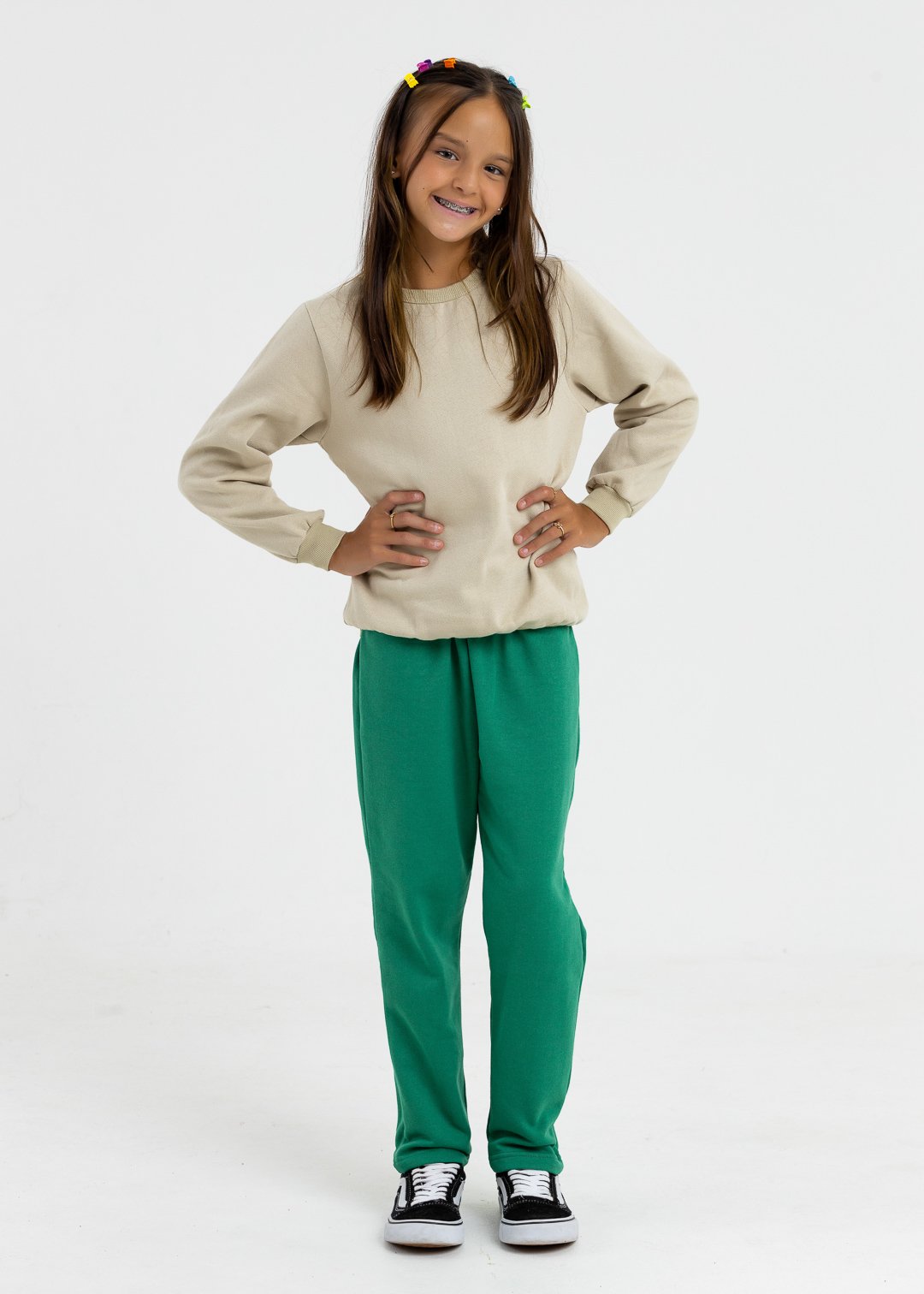 comprar moda infantil direto de fabrica online brilha kids casaco bege calca verde