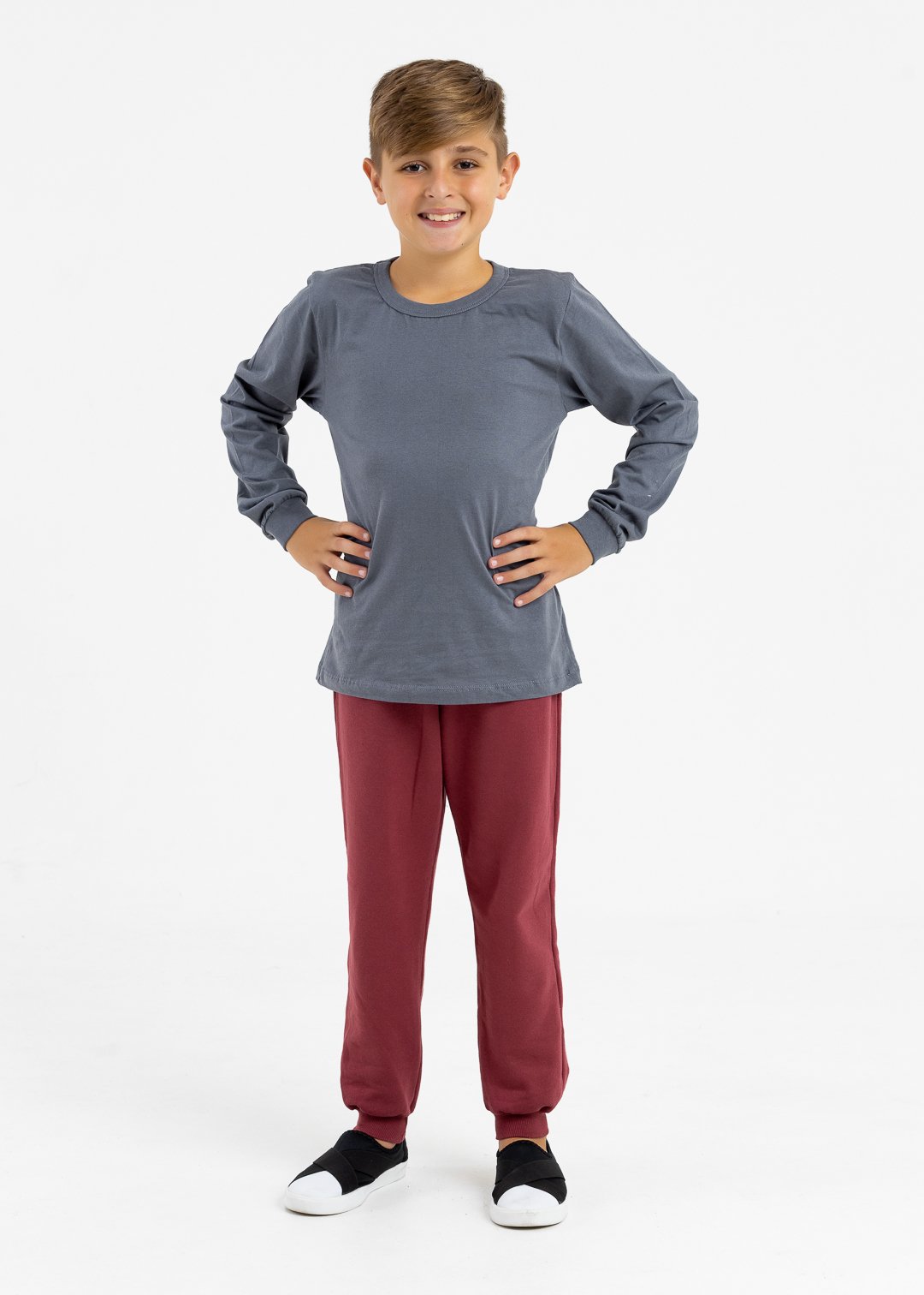 comprar moda infantil direto de fabrica online brilha kids calca moletom bordo camiseta meia malha cinza