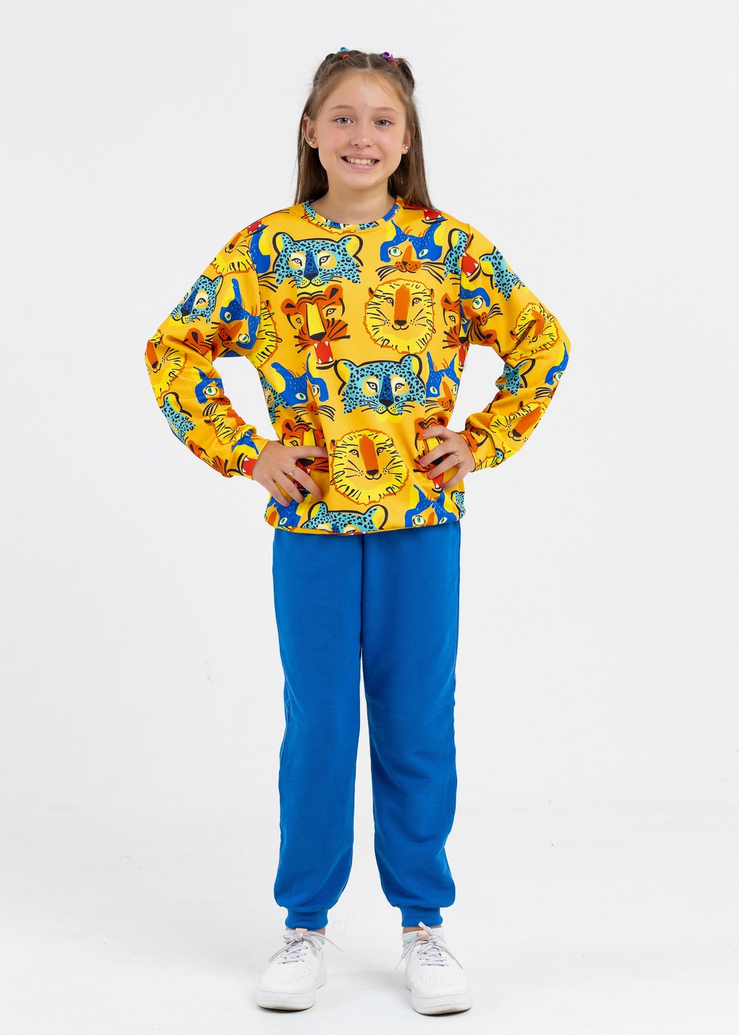 comprar moda infantil direto de fabrica online brilha kids molecotton animais tropicais tigre amarelo calca royal punho