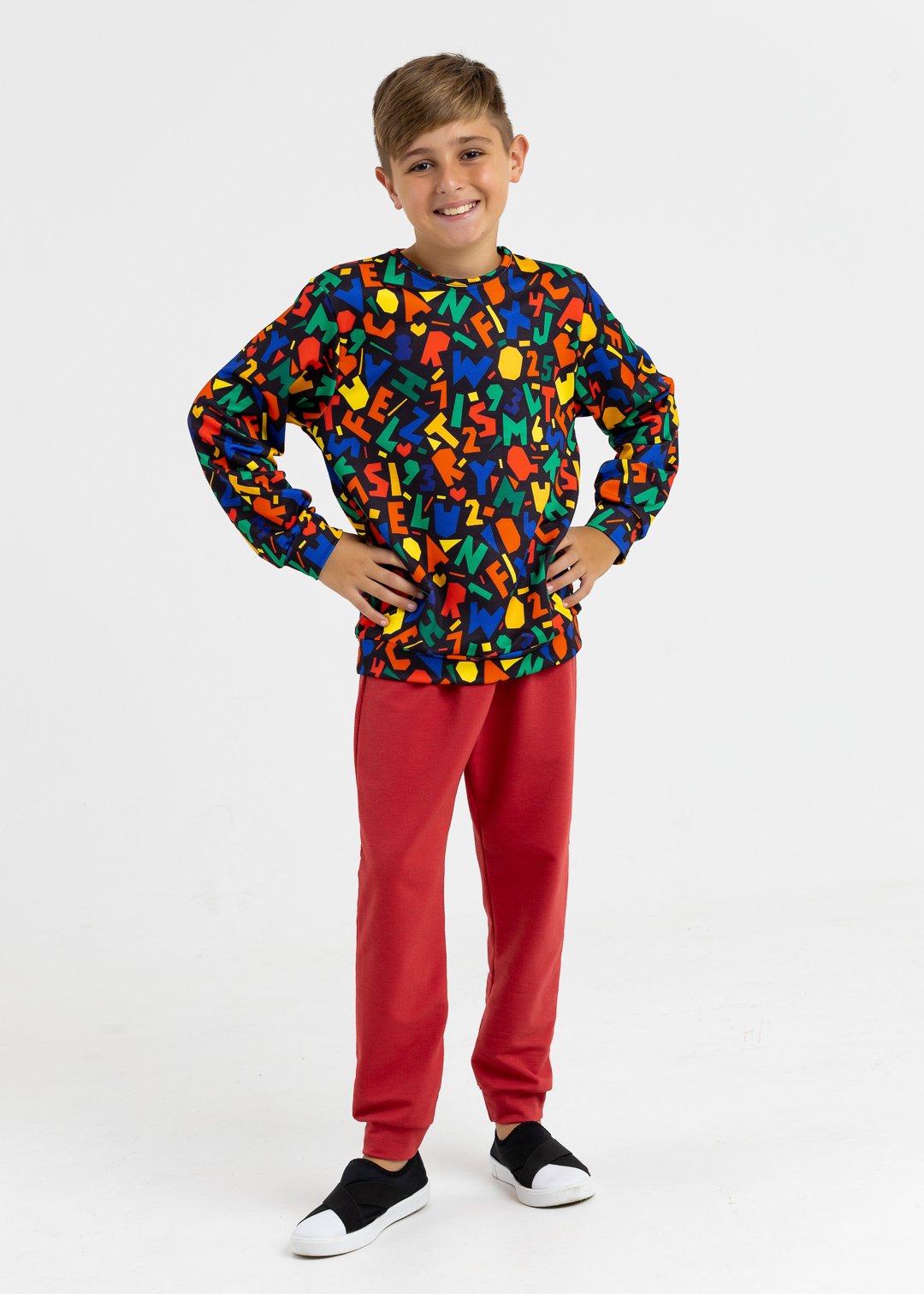 comprar moda infantil direto de fabrica online brilha kids molecotton letras casaco e calca vermelha 5