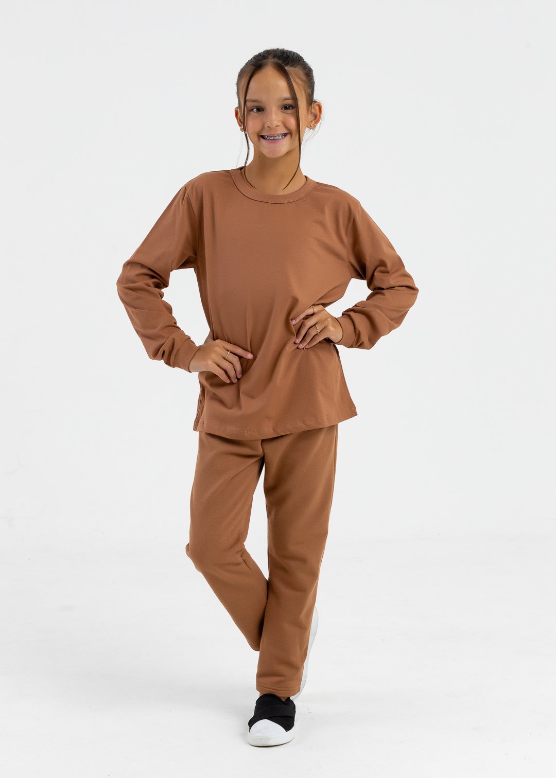 comprar moda infantil direto de fabrica online brilha kids camiseta manga longa marrom