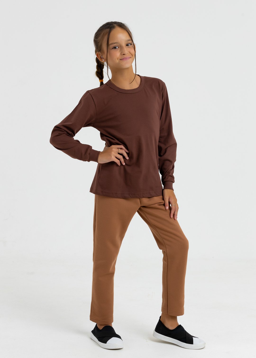 comprar moda infantil direto de fabrica online brilha kids camiseta longa marrom escuro