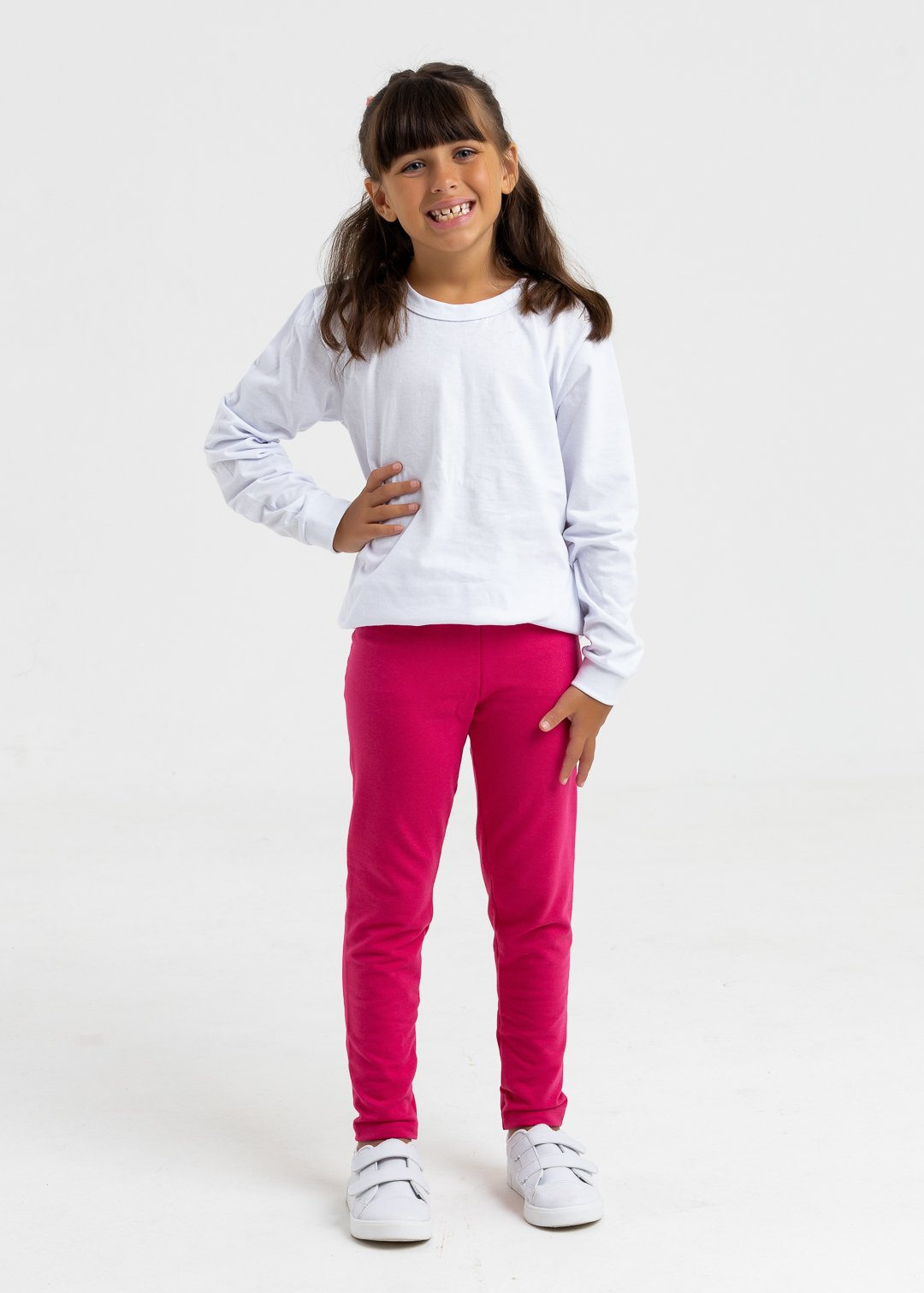 comprar moda infantil direto de fabrica online brilha kids legging pink camiseta branca meia malha longa 2