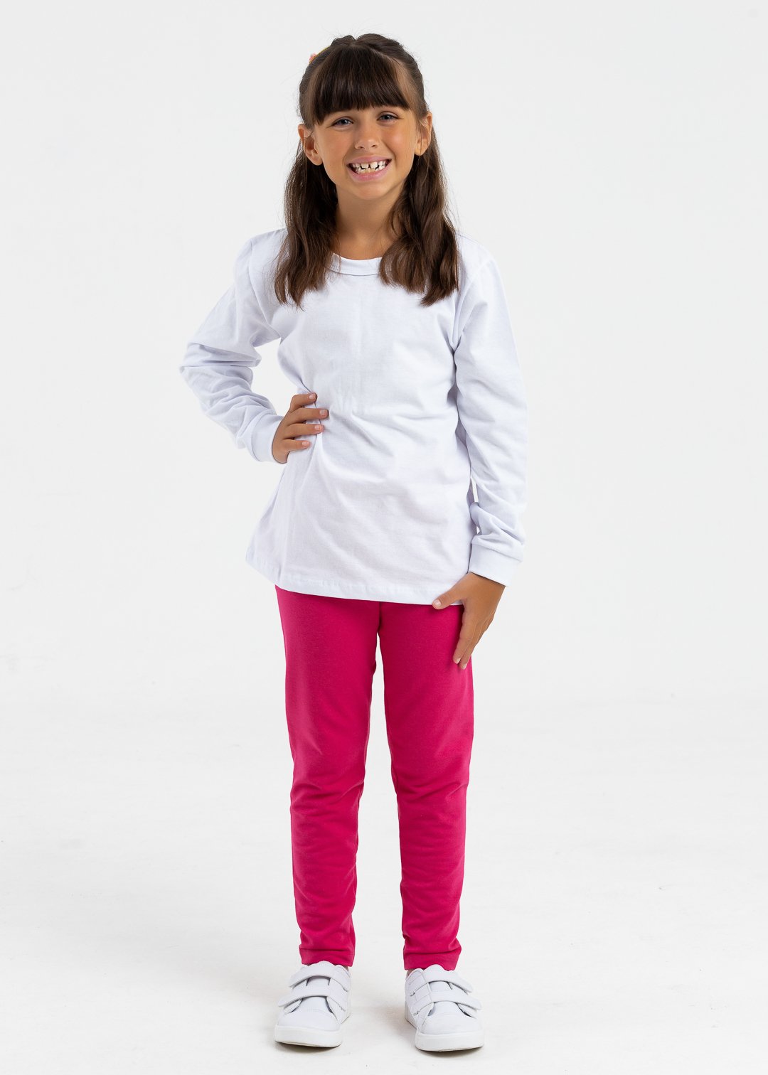 comprar moda infantil direto de fabrica online brilha kids legging pink camiseta branca meia malha longa
