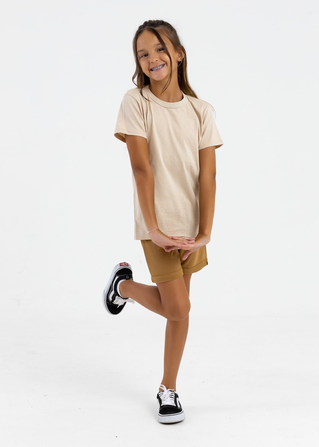 comprar moda infantil direto de fabrica online brilha kids camiseta meia malha bege bermuda marrom