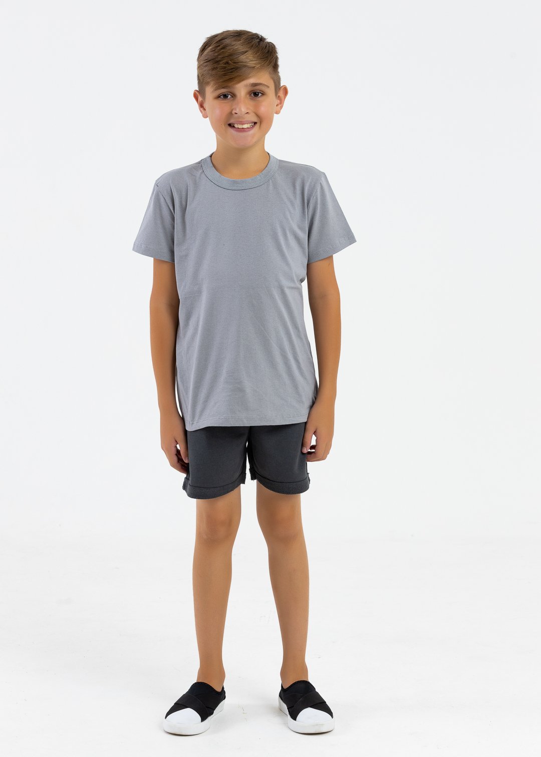 comprar moda infantil direto de fabrica online brilha kids camiseta manga curta meia malha cinza chumbo 4