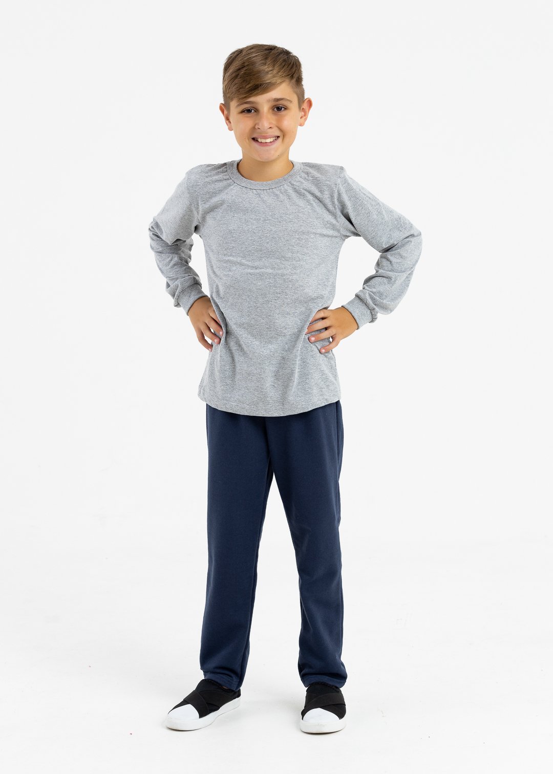 comprar moda infantil direto de fabrica online brilha kids camiseta mescla e calca moletom com bainha azul