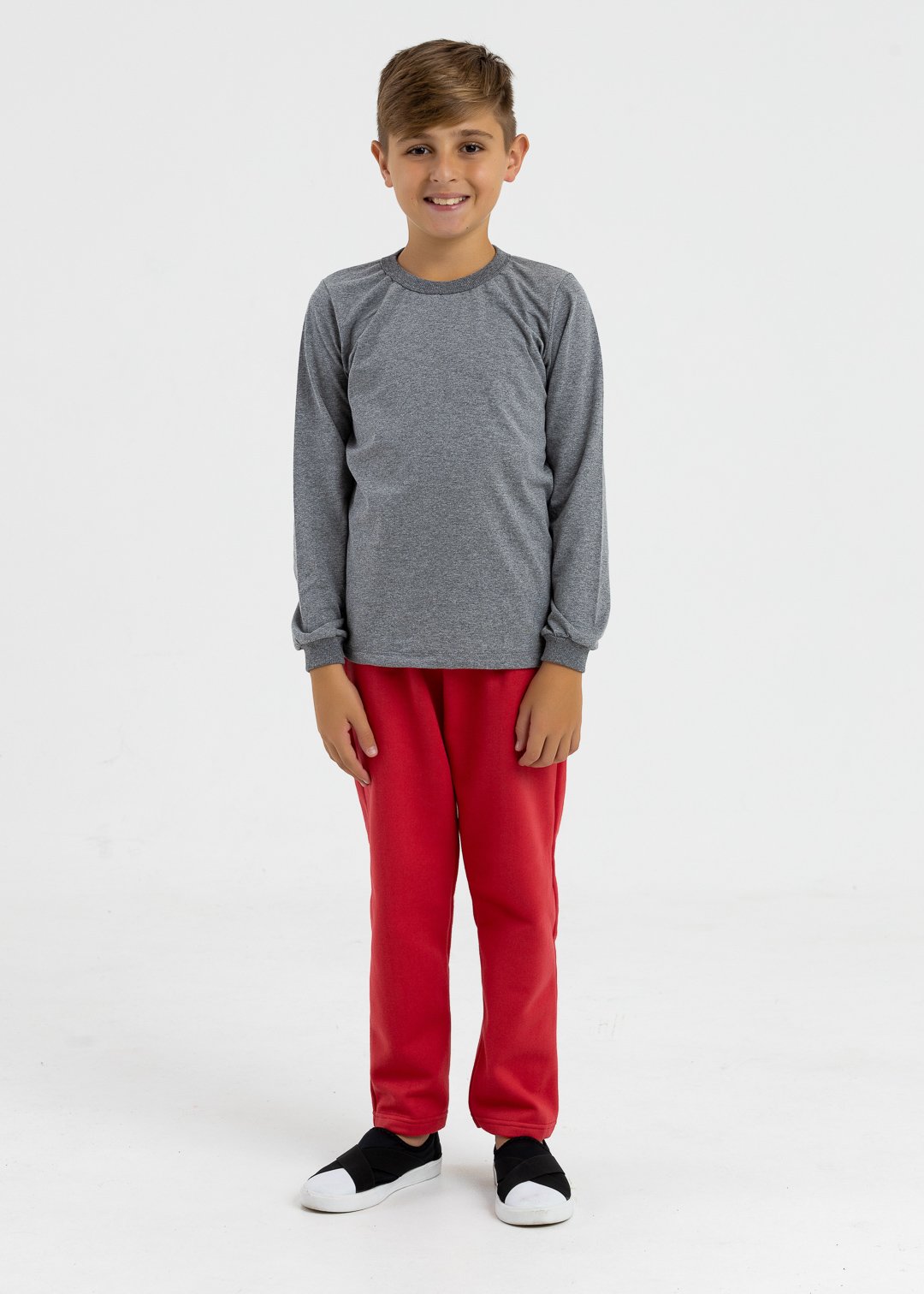 comprar moda infantil direto de fabrica online brilha kids camiseta longa escuro e calca vermelho