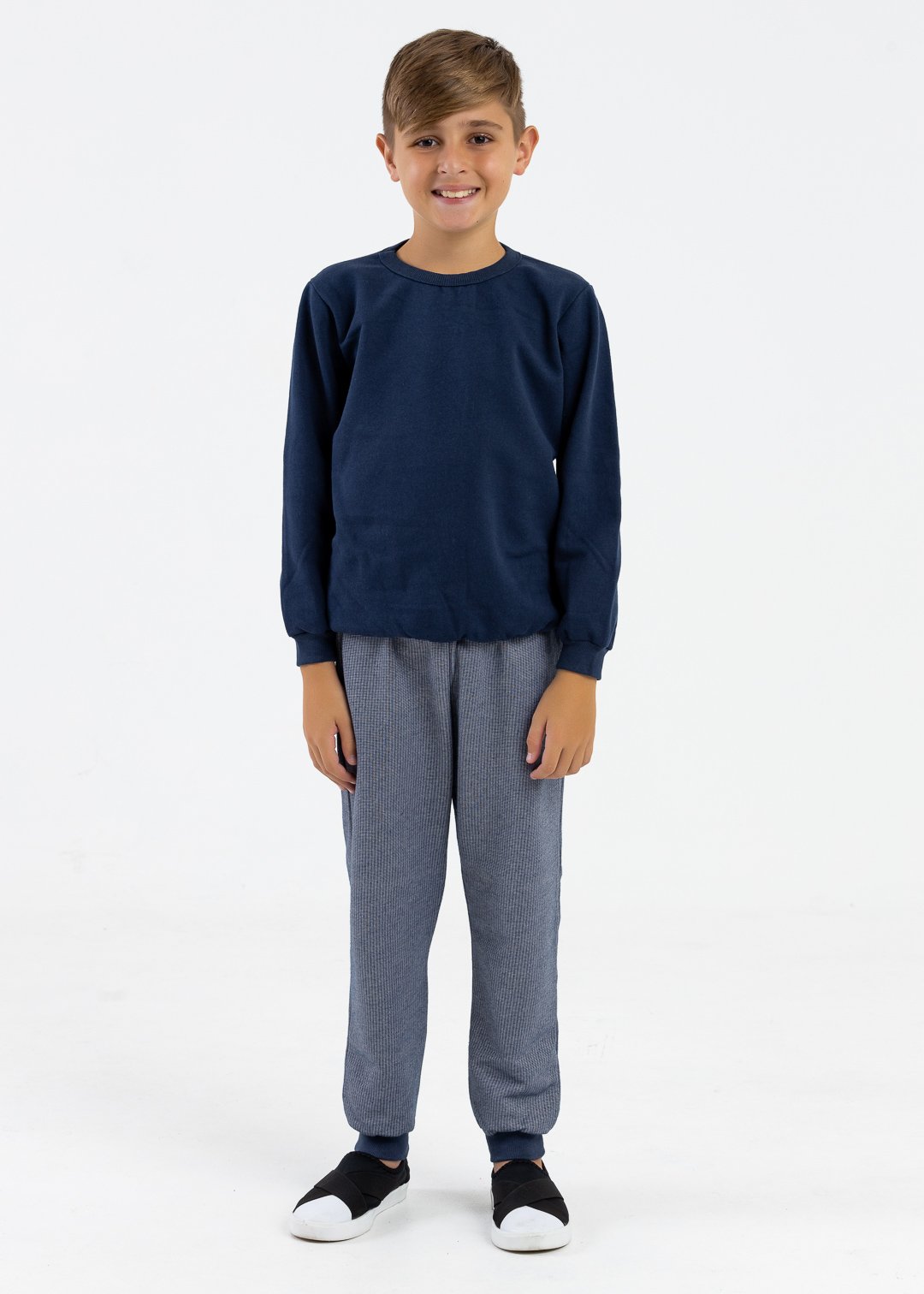 comprar moda infantil direto de fabrica online brilha moletom casaco azul marinho e calca moletinho azul jeans