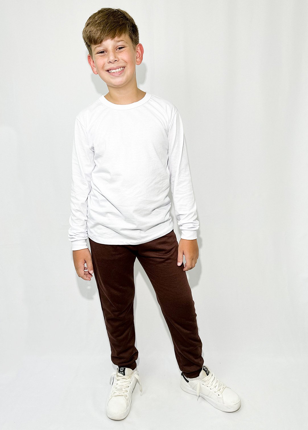 calca morrom escuro cafe moletom com punho brilha kids loja online qualidade e preco